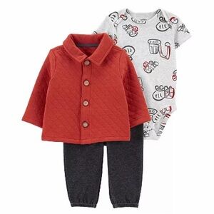 Carter's Baby Boys' Cardigan Sets, Quilted Red/Construction/Multi,-New
